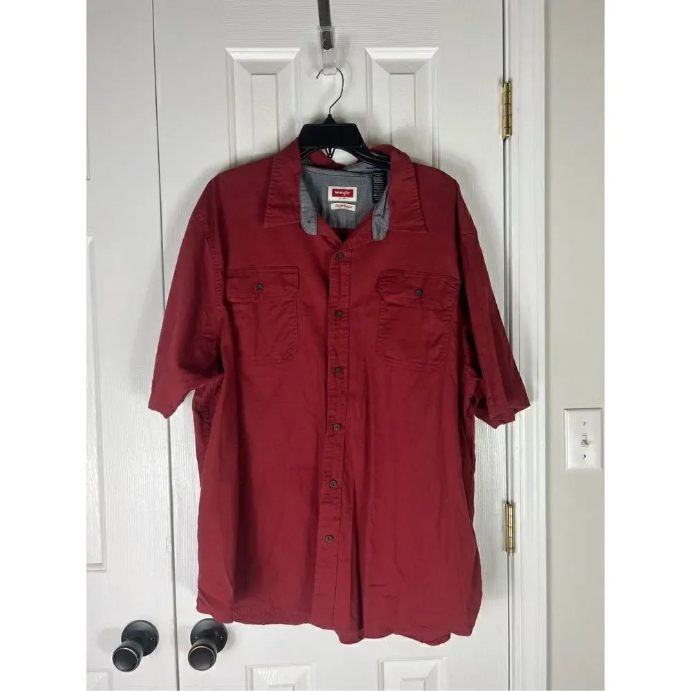 Wrangler Mens Maroon Flex Button Up Shirt Size 2XL